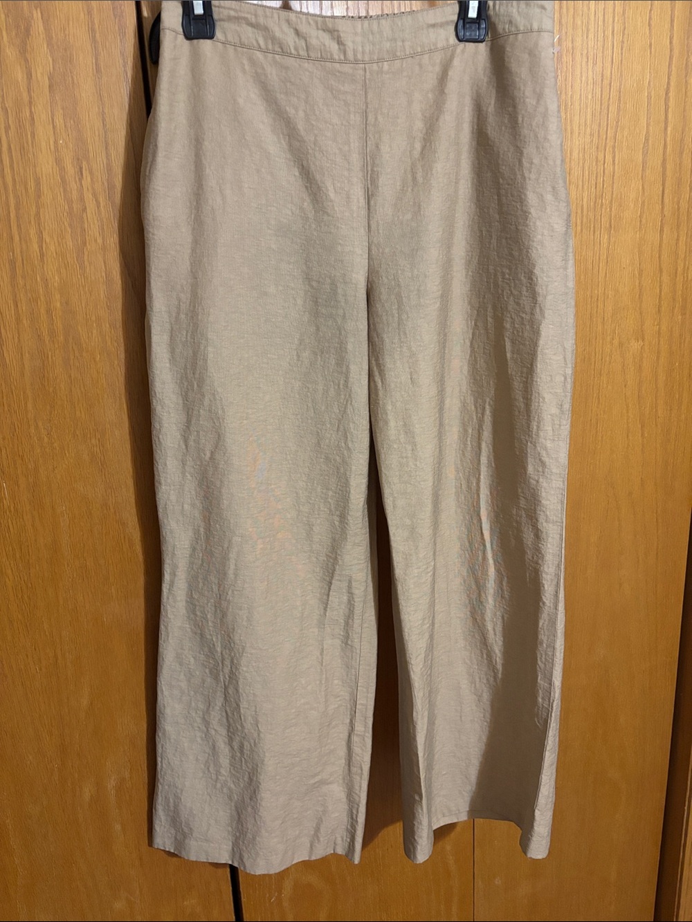 Coldwater Creek Tan Elastic-Waist Linen-Blend Pants49%linen 38%cotton